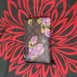 Coach Big Floral Double Zip Wallet Wristlet